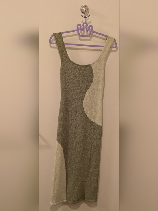 Mahina Hawaii Dresses & Skirts - mahina Hawaii Olive and Sage Curved-Panel Maxi Knit Dress